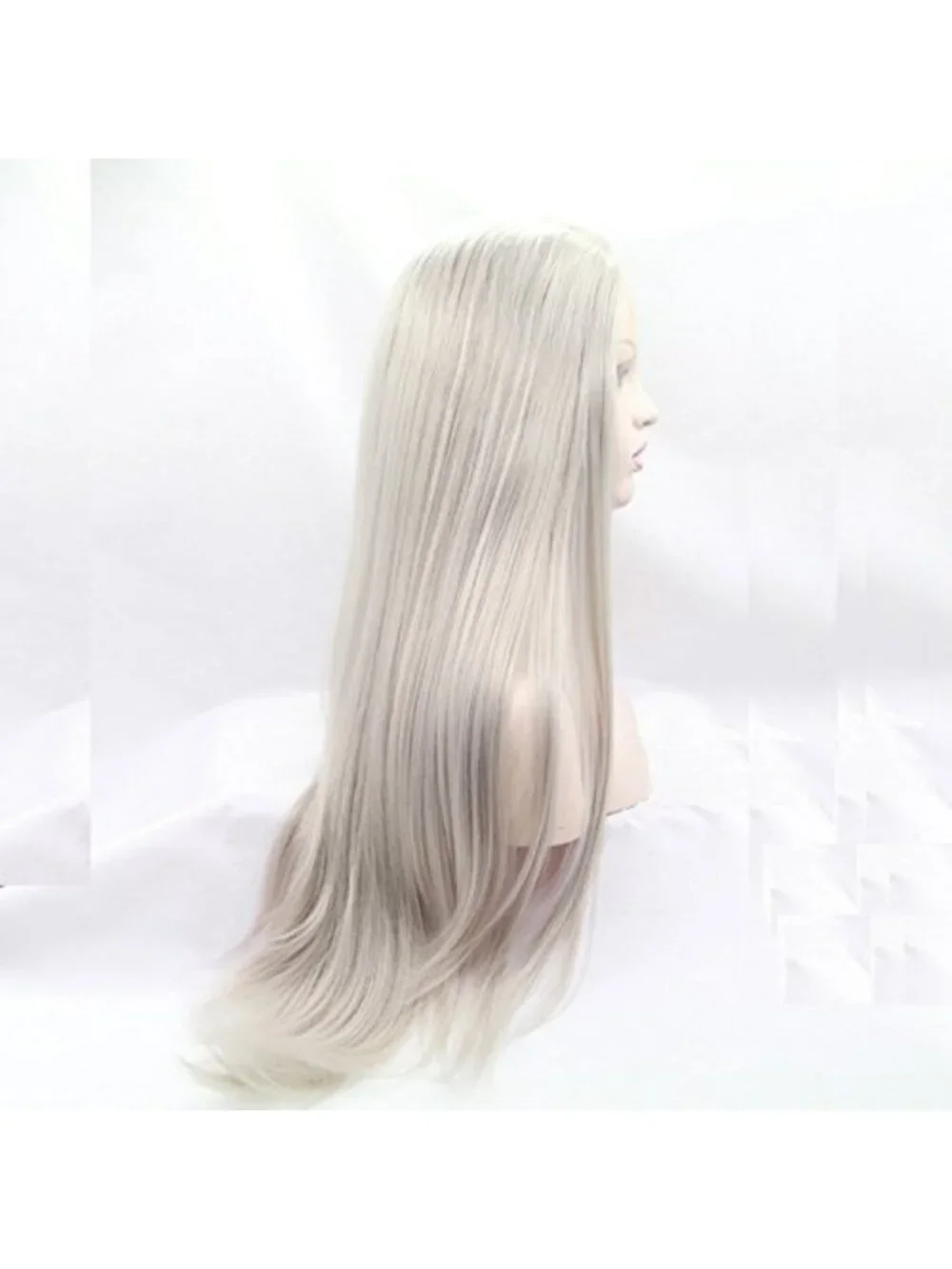 24-Inch Long Straight Silver Platinum Blonde Lace Front Wig - Heat Resistant